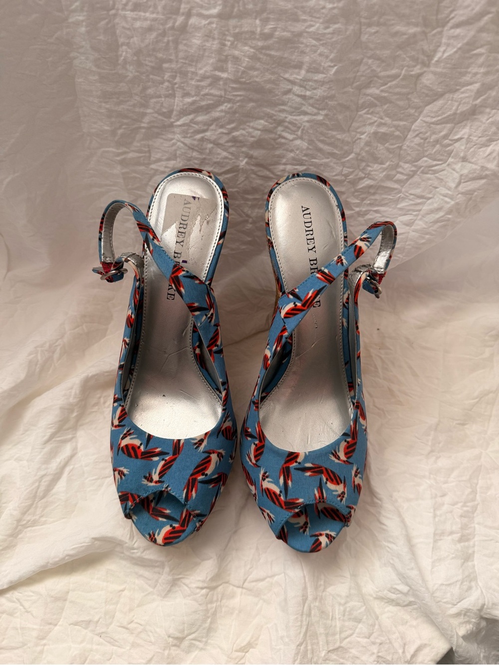 Audrey Brooke Blue floral Peep-Toe Slingbacks